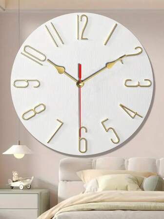 Paweden 1 Pc 10 Inch/12 Inch Silent Wooden Wall Clock - Chic White And Gold Design, A Stylish Home Decor For Upscale InteriorsBattery Operated (Batteries Not Included) Room Decor