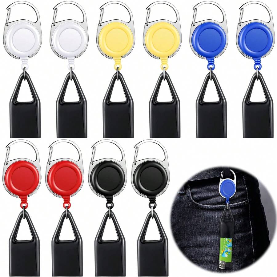 6pcs Retractable Lanyards, Lighter Anti-Lost String, Carabiner Keychain Lighter Holders, Classic Lighter Covers, Lighter Storage Bags Compatible With Various Lighter Sizes - Multicolor - View 1