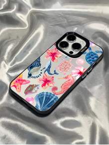 Funda de teléfono de cobertura total a prueba de golpes de TPU con estampado de estrella de mar, concha marina y caballito de mar compatible con Apple 16, 15, 14, 13, 12, 11 Pro Max y Series
