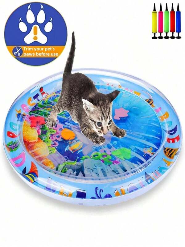 Tapis à eau pour chats, tapis de jeu à eau pour chats épaissi et incassable, tapis de jeu à eau frais pour chats d'intérieur, jouets interactifs pour l'auto-jeu des chats