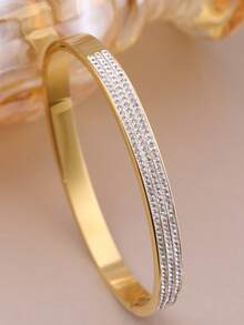 3pcs Fashion Cubic Zirconia Inlaid Stainless Steel Bracelet For Women, Suitable For Daily Wear, Mother's Day Gift, Party Anniversary Present - Diamond Style - View 7