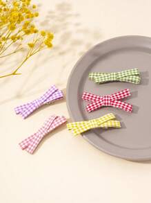 5pcs/Pack Cute & Simple Plaid Bowknot Hair Clips, Suitable For Daily Flyaway Hair, Hair Accessories For Girls, Claw Clips, Hair Slide, Hair Claws