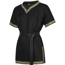 Camicia a maniche corte da uomo medievale, stile vichingo, stile retrò, stile cavaliere pirata di Halloween, nuovo di zecca