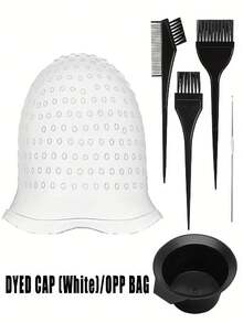 Set de 6 piezas: Gorro de silicona profesional para hacer mechas, gorro reutilizable para teñir el cabello con un set de 4 pinceles para el tinte y 1 aguja para peluquerías y salones de belleza, tanto para mujeres como para hombres (blanco/rosa/azul). Incluye gorro de tinte de silicona con gancho, peine para el color, tazón para mezclar y pinceles para el tinte, gorro de tinte de cabello DIY, gorro de tinte de cabello reutilizable, gorro de silicona para mechas de cabello. - Multicolor - Ver 13