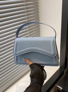 New Blue Solid Color Women PU Material Square Handbag, Simple Fashion Stylish Casual Shoulder Bag