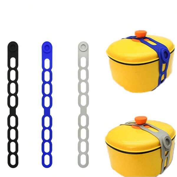 2 piezas/1 pieza Correa de fijación de silicona para recipientes, correa de fijación universal reutilizable de material de silicona de segunda generación para tapar, correa de fijación universal multifuncional y multiusos para tarros, correa para tapa de tarros, clip de fijación para cajas, correa elástica reutilizable y portátil para fijar cajas de almuerzo