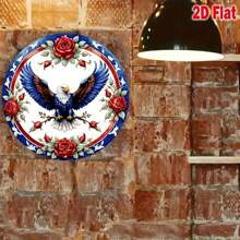 1pc Blue, Red, White Eagle Wreath Logo, Round Metal Wreath Logo, Wreath Logo, Patriotic Logo, 4th Of July (20x20cm) Decor Sign, Hole Style Randomly