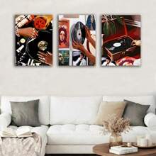 3 piezas de pósteres de arte con diseño de discos de música, decoración de pared moderna para dormitorio, sala de estar, oficina o fondo, enmarcado