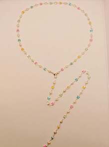 1 pezzo nuovo collana a Y in stile boho con farfalla e perla, colore oro/argento, adatto per festa, gala, decorazione vacanze, estate, spiaggia, colore strass casuale