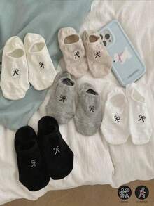 20 件/18 件/12 件/10 件/8 件/6 件/4 件/2 件可爱女士蝴蝶结简约低帮袜，舒适日常穿着袜子，时尚适合运动，INS 韩式家居休闲，适合任何季节 - 彩色 - 查看 1