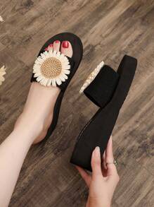 Women's Fashion Bowknot Comfortable Non-Slip High Heel Beach Slippers, Versatile Summer Outdoor Slides, 2024 New Edition