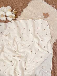 100*100cm 1 pièce Couverture fine douce et confortable pour bébé avec motif étoiles et lune dorées, serviette de bain pour nouveau-né, lange respirant et absorbant, couette fine pour bébé