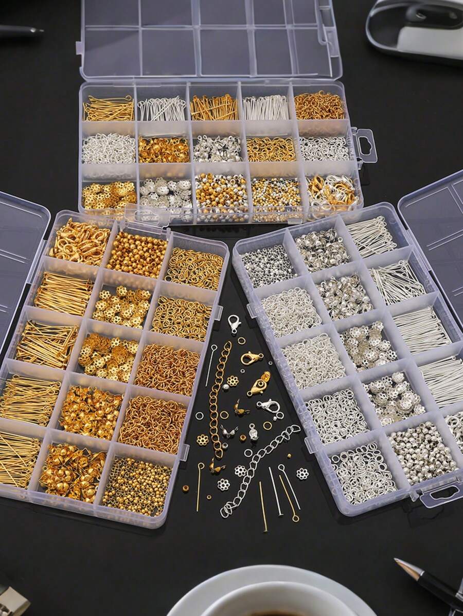 1260 Pcs Metal Accessories Material Set, Including Spacer Beads, Lobster Clasps, Jump Rings, For DIY Bracelet, Necklace, Earring, Ear Hook, Bead Making Tools