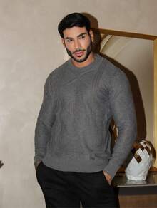 Knitted Sweater Men's Sweater Tops Chic Cold Weather High Quality Autumn Winter Long Sleeve Pullover - 灰色 - 查看 3