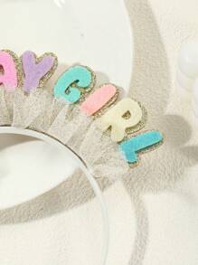 1pc Golden Tone Macaroon Mix-Color Letter Decor Headband For Birthday Girls