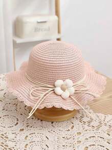 1 pieza Sombrero de paja de verano para niñas, sombrero de playa con ala grande y protección solar para princesa