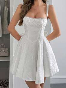 Look Polly 女装高端、可爱、端庄、性感、少女风格、仿古风格、老钱风格、节日派对、毕业生日宴会、半正式吊带蝴蝶结连衣裙、短裙、学院风、田园风、细肩带、吊带褶皱、性感收腰迷你连衣裙