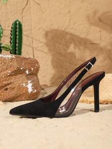 On feet& in love Tacones altos de punta fina con slip-on de terciopelo elegantes para mujer, aptos para usar con vestidos, elegantes, para fiestas - Negro - Ver 5