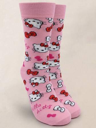 Sanrio Sanrio Hello Kitty 1 Pair Of Women's/Couple Mid Length Socks, Personalized, Fun, Rich And Colorful, Creative Anime Cartoon Design, Holiday Gifts, Comfortable And Breathable, Improving The Family Day Atmosphere, Fashionable And Fashionable, Suitable For Both Men And Women Funny Socks,Crazy,Anime,Multicolor Socks