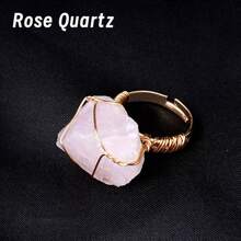 1 pièce Bague en pierre de cristal brut naturel, bande ouverte réglable, bijoux faits main, style vacances élégant, cadeau unique aux textures irrégulières