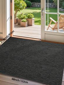 1 pieza Felpudo de tela de poliéster con textura tejida, diseño minimalista de dos tonos, patrón tejido moderno y elegante, fácil de limpiar, duradero, resistente al polvo, adecuado para la entrada - Gris Oscuro - Ver 16