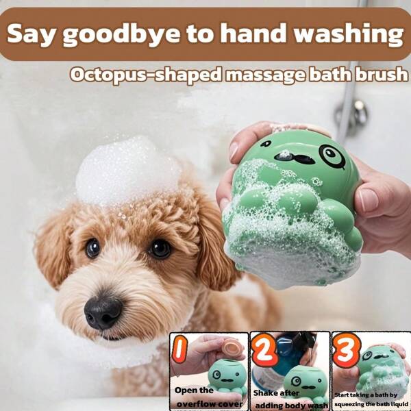 [Pet Bath Buddy - Make Pets Love Bath Time] Pet Toy, Cat Teaser Toy, Massage Beauty Brush In Octopus Shape With Pet Shampoo For Pet Cleaning