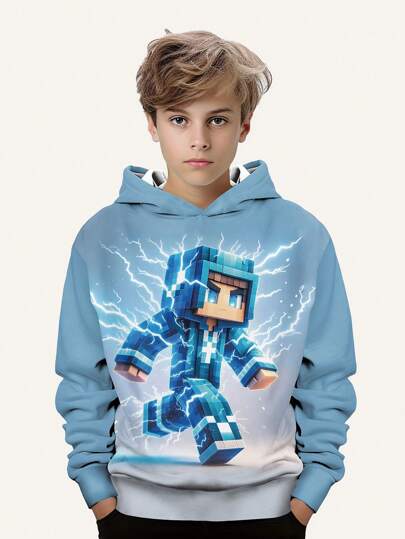 幼儿男童时尚印花休闲套头连帽衫 - 长袖，圆领，适合春秋季节，酷炫印花