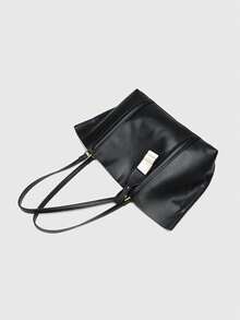 Za Home Commuter Tote Bag 2025 Summer New High-Capacity Fashion Shoulder Bag Waxed Leather Retro Portable Shopping Bag - 黑色 - 查看 4
