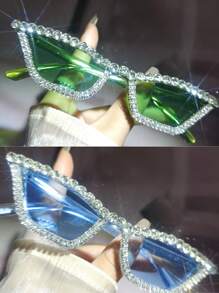 Eyeglasses#17078 1pc Women's Rhinestone Decorated Intense Reflective Glittering Rhinestone Effect Cute Party Glasses, Suitable For Weddings, Music Festivals, Street Photography, Decorated With Crystal, Pink Frame Y2K Luxury Holiday Party Makeup Cute Cat Eye Glasses For Beach, Theme Parties (Comes With Cleaning Cloth), Selfie Travel Stylish Black, Red, Blue, Silver, Green, Pink Valentines Y2KFest MusicFest For Summer Beach Vacation,Outdoor,Travel Shades Fashion Glasses Rhinestone Decor Party Style Cat Eye Frame For Music Festival Preppy Style For Back To School