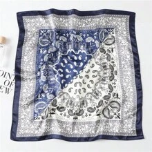 1pc Men's Fashion Versatile Paisley Printed 60cm Silk-Like Neckerchief