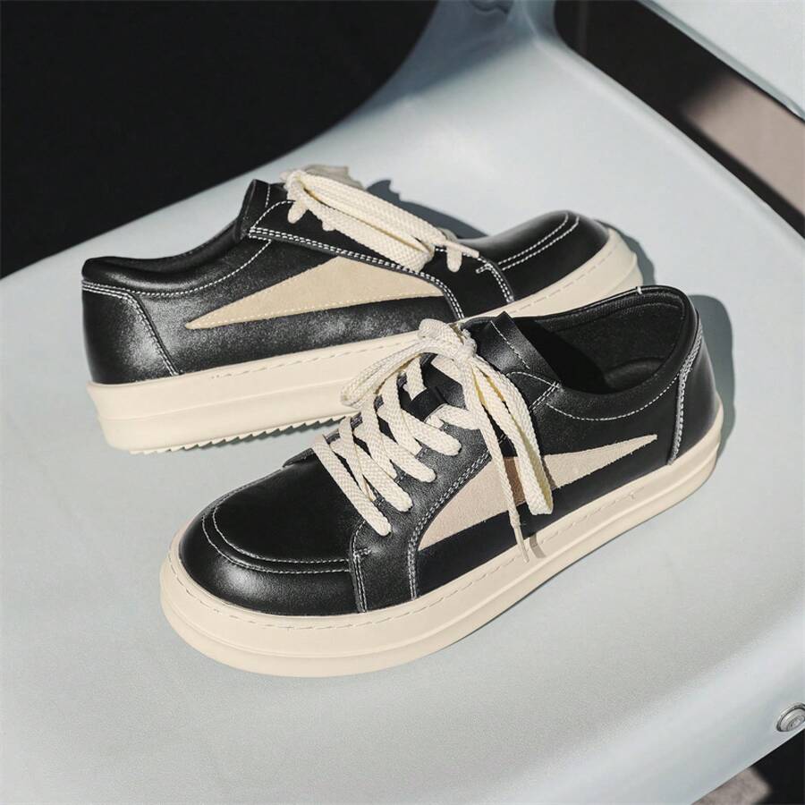 Small Triangle Casual Niche Thick-Soled Height-Increasing Casual Sneakers American Style Black And White Low-Top - 黑色 - 查看 1