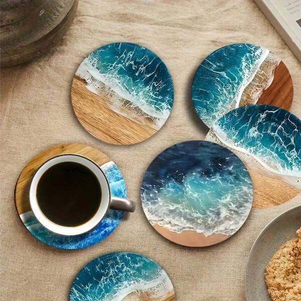 6pcs, Ocean Beach Coaster, Heat Insulation And Anti-Scalding Mat, Suitable For Cafes, Offices, Kitchens, Restaurants, Birthday And Christmas Gifts