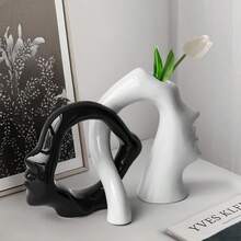 1pc Hollow Ceramic Vase, Abstract Floral Design Ceramic Vase, Modern Boho Style Decorative Ceramic Vase For Home Decor