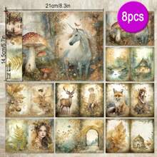 8 Stücke Einhorn Wald Wunderland Hirsch Ästhetik Sammelalbum Papier A5 Muster Einseitig bedrucktes Sammelalbum Decoupage Papier Block für DIY Basteln Journaling Sammelalbum Zubehör Geschenkverpackung Album Kunst Dekorative Bastelpapiere
