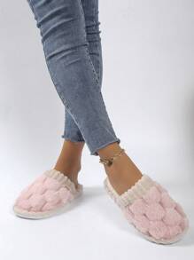 Women's Fluffy Criss-Cross Strap Platform Slippers, Comfortable Soft Open Toe Anti-Slip Indoor Slippers, House Slippers