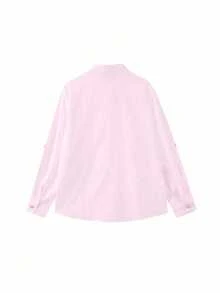 法式白色长袖轻薄防晒衬衫，时尚精致的女士夏季新品 - 藕粉色 - 查看 4