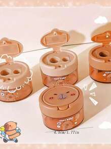 6件随机水豚双孔卷笔刀，卡通创意翻盖可爱迷你便携式学生铅笔刀