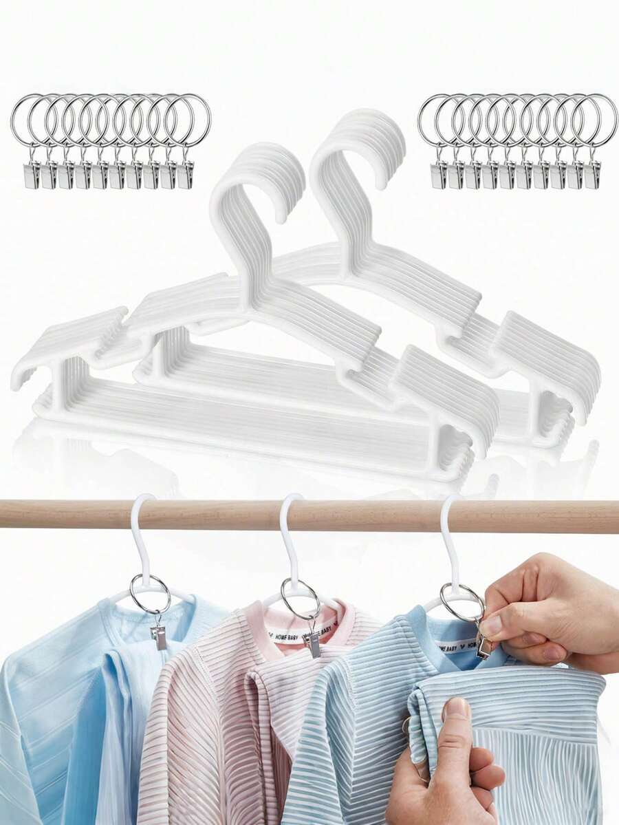 10/20pcs Infant/Toddler Plastic Hangers With Metal Clips, Clothes Storage Rack For Kids - Multicolor - View 1