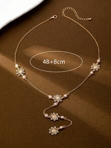 1 件时尚空心花珍珠 Y 形长项链 - 金黃色 - 查看 4