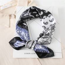 1pc Men's Fashion Versatile Paisley Printed 60cm Silk-Like Neckerchief
