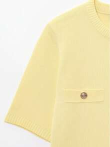 DEEKA Summer New Arrival Women Fashion Minimalist Versatile Short Sleeve Knit Top - Yellow - View 10