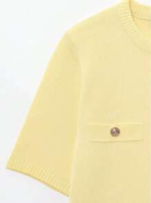 Collection d'été DEEKA - Tenue de remise de diplôme femme en tricot à manches courtes couleur jaune beurre