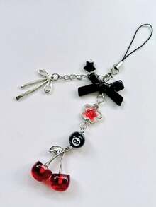 1pc Y2K Aesthetic Cherry Bow Phone Lanyard, Cute Girl Kawaii Charm, Unique Personalized Design, Suitable For Commuting, Camera Strap - Red - View 2