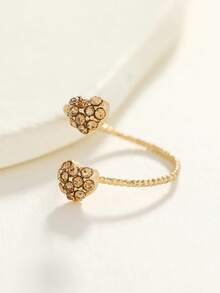 1 pieza Anillo chapado en oro con diseño de flor hueca de estilo chino vintage, diseño único, anillo abierto versátil y lujoso (color del cristal aleatorio) - Amarillo Oro - Ver 7