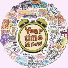 100 Stücke Motivations-Zitate Aufkleber, cartoonartige inspirierende Aufkleber, selbstklebend und wiederverwendbar, matte Oberfläche, geeignet für Laptops, Gitarren, Gepäck, Skateboards usw. Schulmaterial, Schulanfang