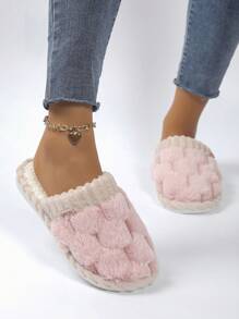 Women's Fluffy Criss-Cross Strap Platform Slippers, Comfortable Soft Open Toe Anti-Slip Indoor Slippers, House Slippers
