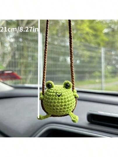 1pc Handmade Crochet Cute Frog, Penguin, Chicken, Duck, Rabbit Car Rearview Mirror Hanging Ornament Decor,Fake Plants