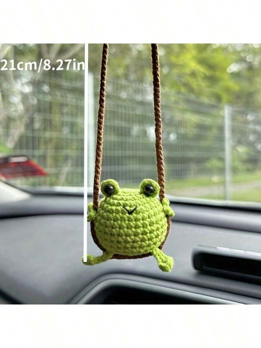 1pc Handmade Crochet Cute Frog, Penguin, Chicken, Duck, Rabbit Car Rearview Mirror Hanging Ornament Decor,Fake Plants - Multicolor - View 1