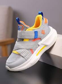 1 Pair Boys/Girls Summer Mesh Splicing Soft Lightweight Magic Tape Color Blocking Breathable Casual Daily Running Sports Shoes