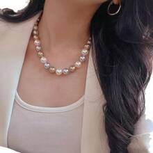 1 Luxury Versatile Fashion Mixed Candy-Colored Pearl Necklace, A Single Clavicle Chain Suitable For Women's Daily Leisure Parties And Other Occasions